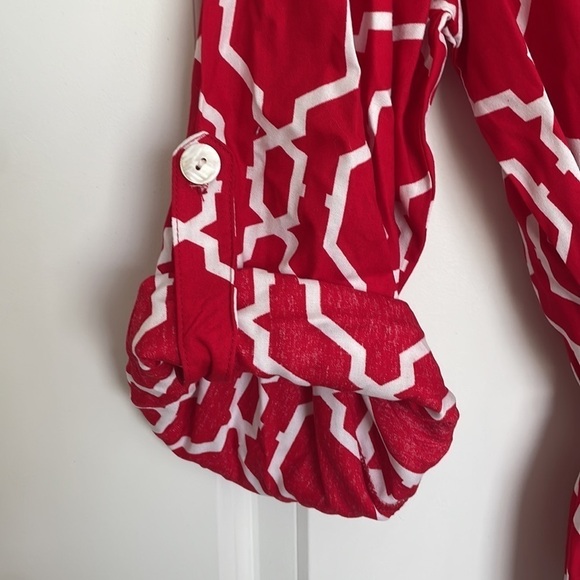 Escapada Women’s 3/4 Sleeves Patterned Swim Coverup Red /White XL - Picture 5 of 7